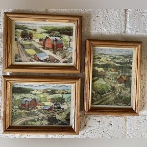 These are 3 framed serigraph prints of Americana-style farm scenes